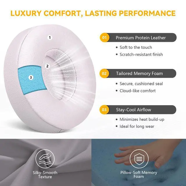 Alt view image 2 of 7 - Replacement Ear Pads for Beats Solo 4 Wireless Headphones-Cloud Pink | Soft Protein Leather Memory Foam Ear Cushions with Strong Adhesive Backing, Comfortable Fit for Long Listening Sessions
