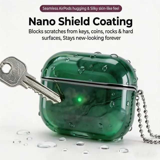 Alt view image 3 of 6 - for AirPods 4 Case Quicksand Liquid Glow Sand Case Luxury Glow in The Darkness Noctiluncent Liquid Luminous Protective Cover with Keychain for Men and Women, Black Green