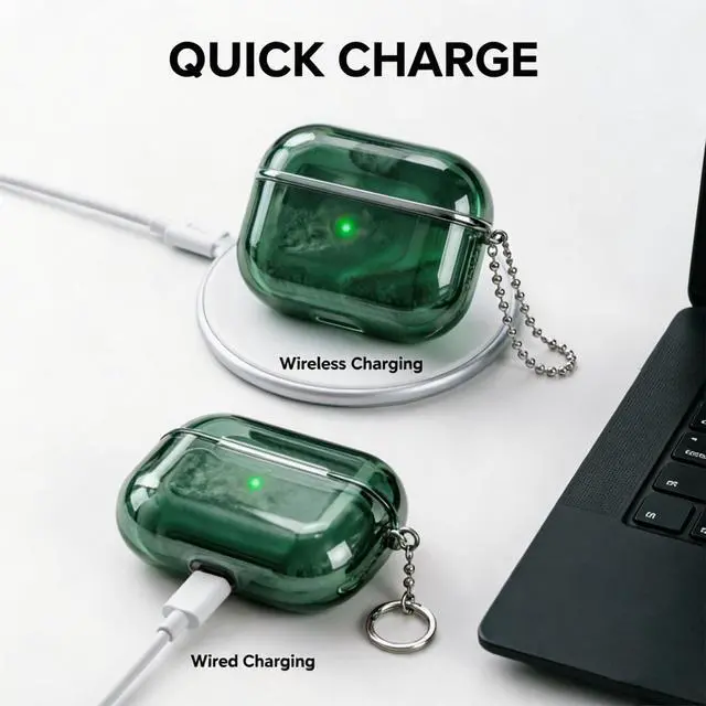 Alt view image 4 of 6 - for AirPods 4 Case Quicksand Liquid Glow Sand Case Luxury Glow in The Darkness Noctiluncent Liquid Luminous Protective Cover with Keychain for Men and Women, Black Green