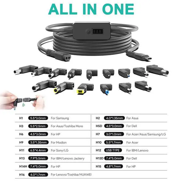 Alt view image 5 of 7 - 7Ft USB C to DC Adapter with Adjustable Output 5V-9V-12V-15V-20V-28V PD Fast Charging Cable Universal Charger 15PCS Connecor Tips DC Cable Kit Fit for Laptop Chromebook Phone Speaker USB Hub