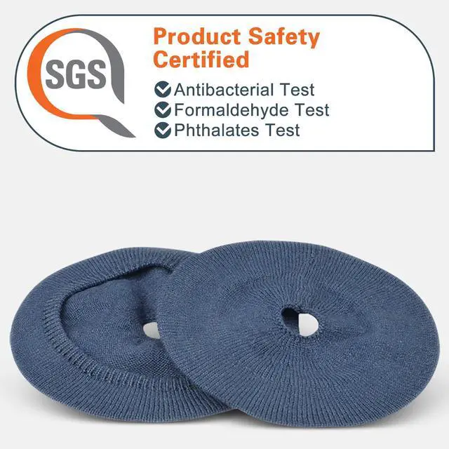Alt view image 2 of 6 - 2 Pairs Knit Headphones Ear Covers - Product Safety Certified - Washable & Stretchable Earcup Protectors for Large Over-Ear Headsets, Sweat Pads for Gaming (Size L/Blue)