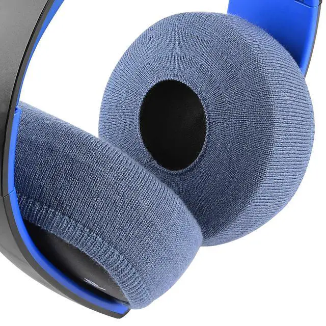Alt view image 4 of 6 - 2 Pairs Knit Headphones Ear Covers - Product Safety Certified - Washable & Stretchable Earcup Protectors for Large Over-Ear Headsets, Sweat Pads for Gaming (Size L/Blue)