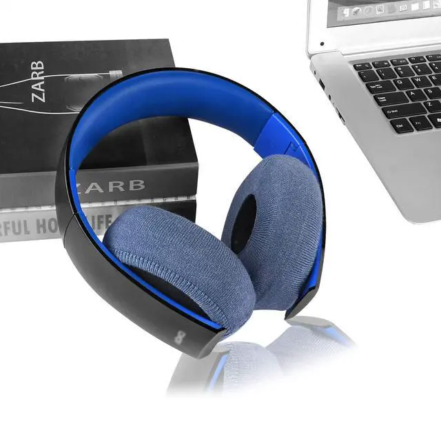 Alt view image 6 of 6 - 2 Pairs Knit Headphones Ear Covers - Product Safety Certified - Washable & Stretchable Earcup Protectors for Large Over-Ear Headsets, Sweat Pads for Gaming (Size L/Blue)