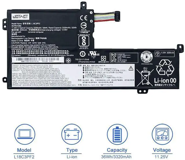 Alt view image 2 of 6 - L18C3PF2 L18M3PF2 Battery for Lenovo ideapad L340 15API 15IWL 17API 17IWL | Ideapad L3-15IML05 / V155-15API / V340-17IWL L18L3PF1 5B10T03401 5B10W67302 5B10T03402 5B10T03404 5B10W67367 36Wh 3320mAh