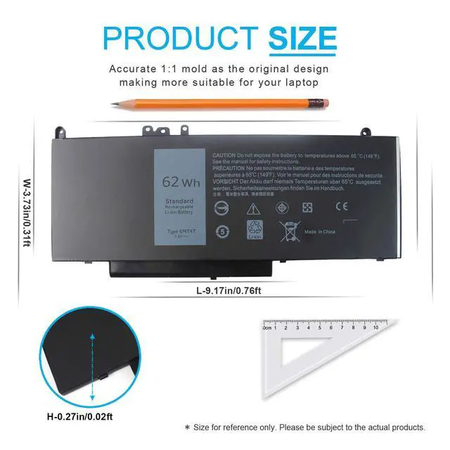 Alt view image 3 of 6 - 7.6V 62Wh 6MT4T Battery Compatible with Dell Latitude E5470 E5570 Precision 3510 Series 7V69Y TXF9M 79VRK 07V69Y 079VRK 0TXF9M 0HK6DV
