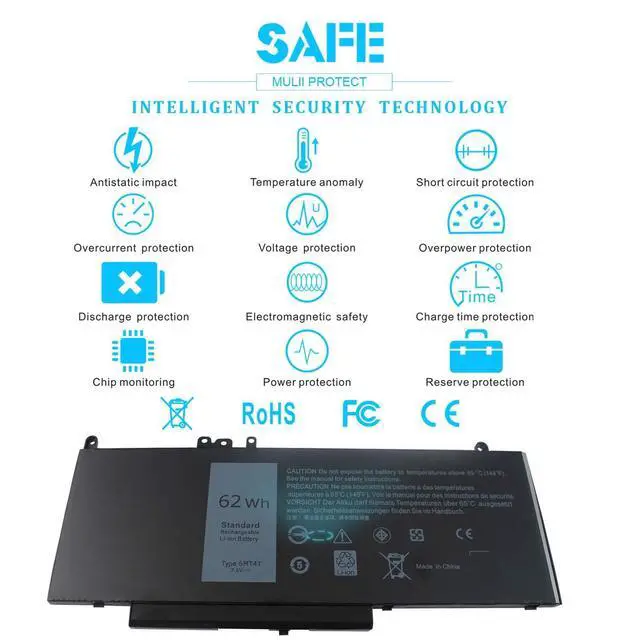 Alt view image 5 of 6 - 7.6V 62Wh 6MT4T Battery Compatible with Dell Latitude E5470 E5570 Precision 3510 Series 7V69Y TXF9M 79VRK 07V69Y 079VRK 0TXF9M 0HK6DV