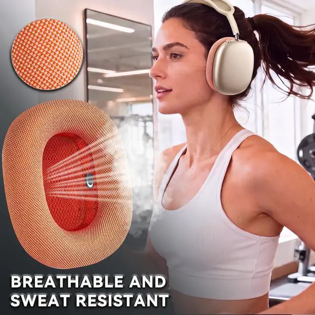 Alt view image 5 of 7 - Ear Cushions Earpads for AirPods Max 1 & 2, Orange | Upgraded Super Magnetic Snap, Mesh Fabric, Simple Quick Install, Noise Isolation, Enhanced Durability, Ergonomic, Acoustic Ac