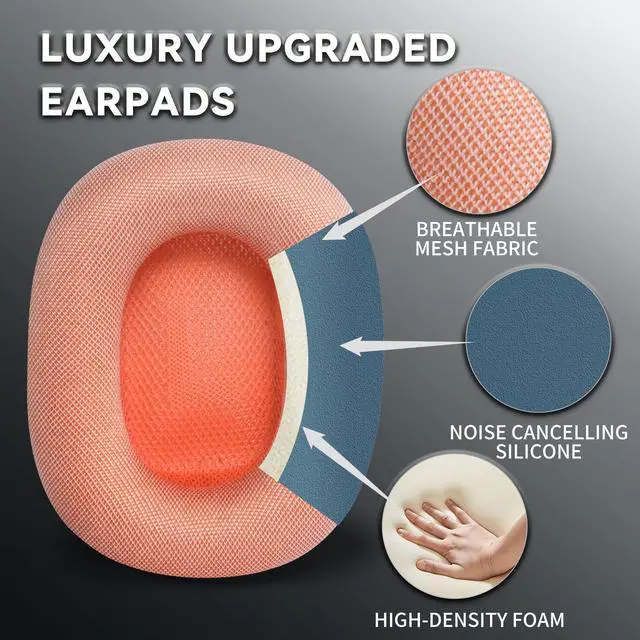 Alt view image 6 of 7 - Ear Cushions Earpads for AirPods Max 1 & 2, Orange | Upgraded Super Magnetic Snap, Mesh Fabric, Simple Quick Install, Noise Isolation, Enhanced Durability, Ergonomic, Acoustic Ac