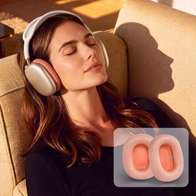 Alt view image 7 of 7 - Ear Cushions Earpads for AirPods Max 1 & 2, Orange | Upgraded Super Magnetic Snap, Mesh Fabric, Simple Quick Install, Noise Isolation, Enhanced Durability, Ergonomic, Acoustic Ac