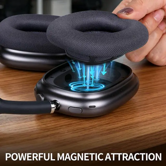Alt view image 3 of 7 - Ear Cushions Earpads for AirPods Max 1 & 2,Midnight Black | Upgraded Super Magnetic Snap, Mesh Fabric, Simple Quick Install, Noise Isolation, Enhanced Durability, Ergonomic, Acoustic Ac