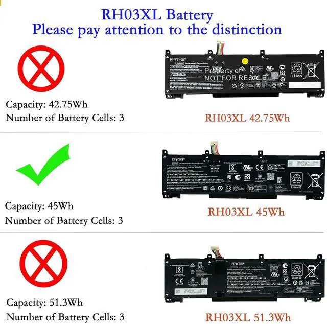 Alt view image 2 of 6 - RH03XL Laptop Battery 45Wh HSTNN-OB1T HSTNN-DB0B HSTNN-IB9P | Compatible with HP ProBook 430 440 445 450 455 630 640 650 G8 G9 / EliteBook 630 640 645 650 655 830 G10 Series HSTNN-IB9Q