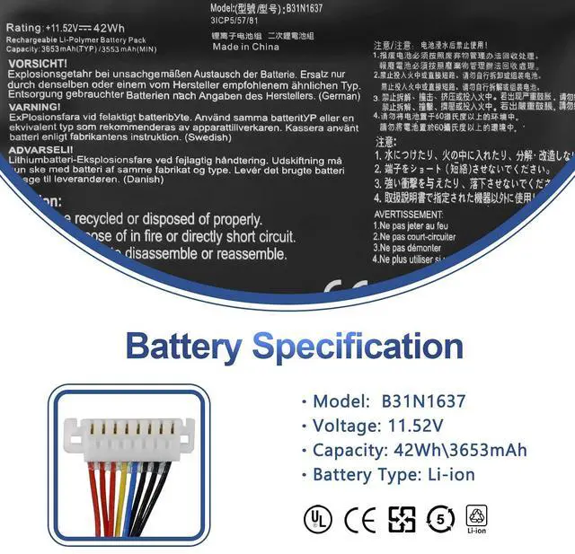 Alt view image 2 of 7 - B31N1637 C31N1637 Laptop Battery for ASUS VivoBook X510 S15 S510U F510 | X510U X510UQ X510UA X510UAR X510UF S15 S510UF S510UQ S510UN S510UR S510UA F510U F510UA F510UQ F510QA