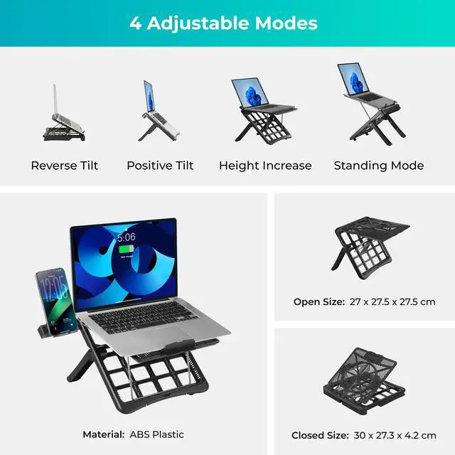 Alt view image 2 of 6 - Adjustable Laptop Stand for Desk, Ergonomic Riser for 10-17" Lap | ABS 4-in-1 sit-stand riser with phone holder. Fits Mac/Dell/HP. Great for students & workers.For office, dorm, travel, gaming