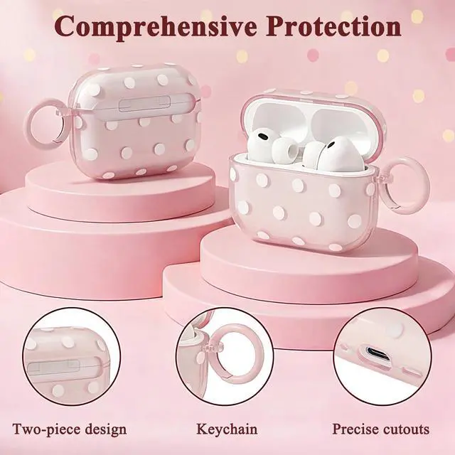 Alt view image 2 of 7 - Cute Polka Dot Case for AirPods Pro 3 with Cleaner Kit | Clear,Shockproof,Full Protective Cover,Soft TPU,Daily,With Keychain,For Women,For Airpods Pro 3rd(2025)