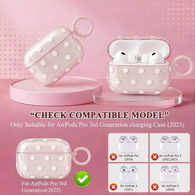 Alt view image 3 of 7 - Cute Polka Dot Case for AirPods Pro 3 with Cleaner Kit | Clear,Shockproof,Full Protective Cover,Soft TPU,Daily,With Keychain,For Women,For Airpods Pro 3rd(2025)