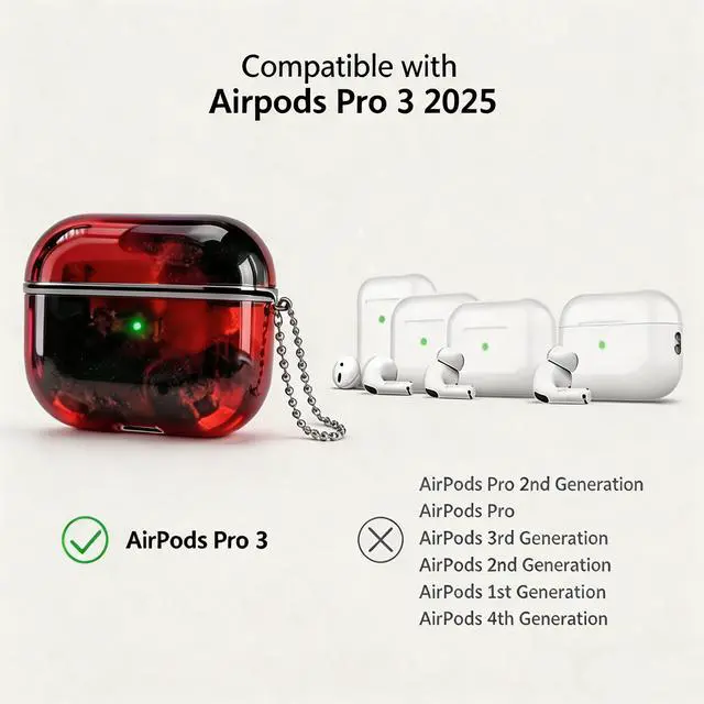 Alt view image 2 of 6 - for AirPods Pro 3 Case Quicksand Liquid Glow Sand Case Luxury Glow in The Darkness Noctiluncent Liquid Luminous Protective Cover with Keychain for Men and Women, Black Red