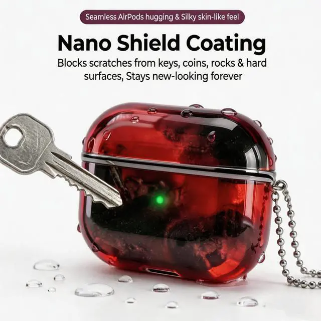 Alt view image 4 of 6 - for AirPods Pro 3 Case Quicksand Liquid Glow Sand Case Luxury Glow in The Darkness Noctiluncent Liquid Luminous Protective Cover with Keychain for Men and Women, Black Red