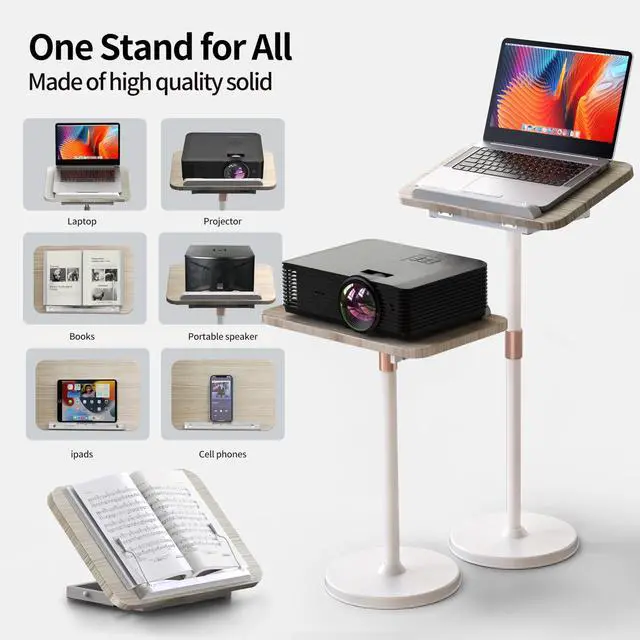 Alt view image 6 of 6 - 2 in 1 Portable Laptop Floor Stand & Laptop Stand for Desk, Small Adjustable Table with Height Adjustable from 16.5" to 51", Wooden Laptop Stand White for Home, Office, Meeting Room, Study
