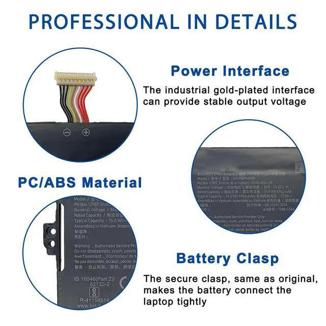 Alt view image 5 of 6 - AA-PBKN4MR Laptop Battery Replacement for Samsung Galaxy Book3 Book4 Pro 360 Serices Galaxy Book3 Pro NP960XFG NP960QFG NP964QFG NP964XFG Series BA43-00404A 4ICP5/65/86 15.52V 73.9Wh 4762mAh