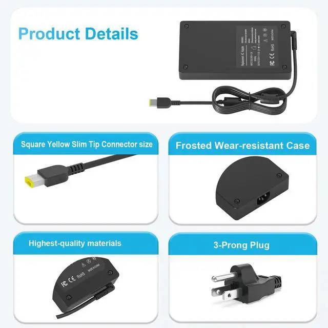Alt view image 4 of 5 - 230W Laptop Charger Fit for Lenovo Legion/ThinkBook/ThinkPad Laptop | For Legion Slim 5 5i 7 5P Y540 Y740 Y730 Y920, ThinkBook 16p Gen 4, ThinkPad P16 P15 P71 P52 P53 ADL230NLC3A, Yellow square