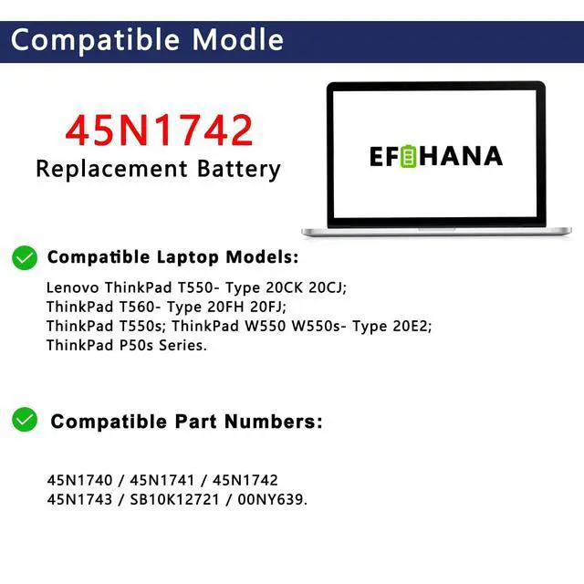 Alt view image 3 of 6 - 45N1742 45N1740 45N1741 45N1743 00NY639 Laptop Battery Replacement for Lenovo ThinkPad T550 T550s T560 W550 W550s P50S Type 20CK 20CJ 20FH 20FJ 20E2 Series SB10K12721 3ICP/7/61/70 3ICP7/62/66