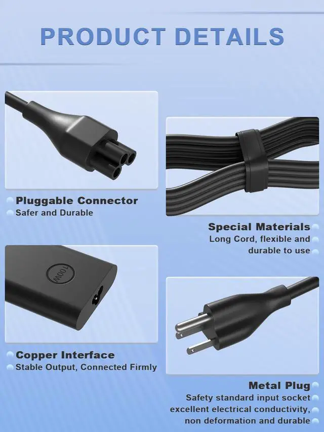 Alt view image 7 of 7 - 100W USB-C Charger Compatible with Dell Pro Max/Plus 16 14 13,Precision 5690 5680 5770 5570,XPS 15 17 14 13 9700 9520,Inspiron 16 14 Plus 7440 7430 Laptop Suitable for Travel and Office use