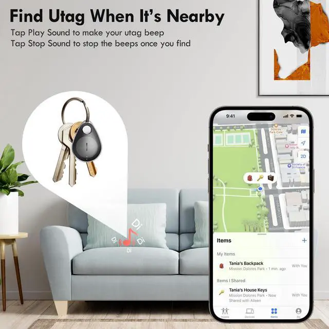 Alt view image 3 of 6 - Utag GPS Tracker for Kids,2pcs Key Finder Works with Apple Find My (iOS only),Privacy Protection, Lost Mode, Waterproof,Bluetooth Tracker for Children, Seniors, Pets, Backpack (Black)
