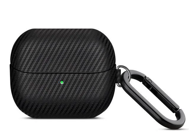 Alt view image 3 of 7 - Leather Case - Samsung Galaxy Buds 3 Pro & 3 & 3 FE Case with Clip | Selected Skin-friendly Cowhide Leather, Carbon Fibre Texture, Handmade Drop Protective Hard Cover for Samsung Earbuds - Black