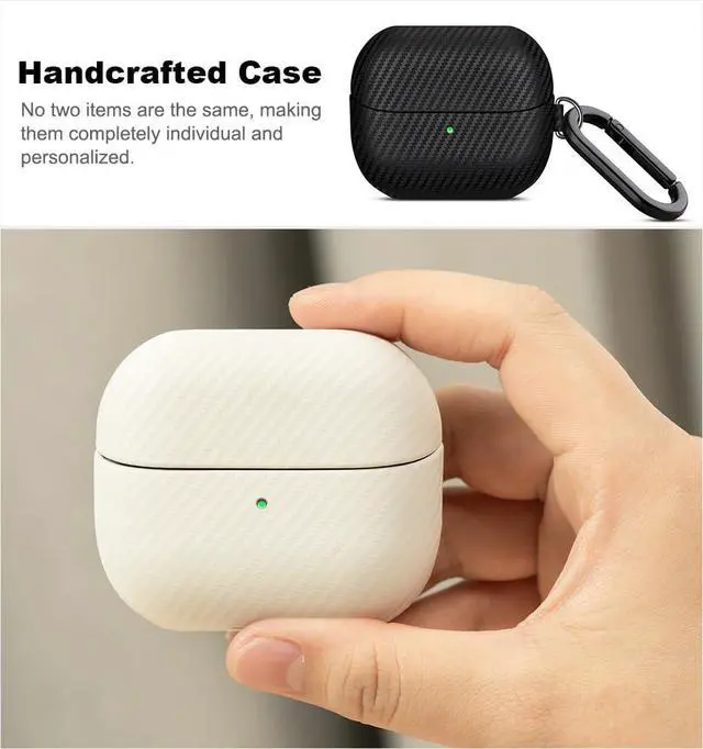 Alt view image 5 of 7 - Leather Case - Samsung Galaxy Buds 3 Pro & 3 & 3 FE Case with Clip | Selected Skin-friendly Cowhide Leather, Carbon Fibre Texture, Handmade Drop Protective Hard Cover for Samsung Earbuds - Black
