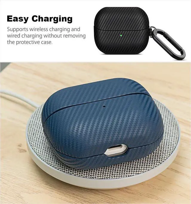Alt view image 7 of 7 - Leather Case - Samsung Galaxy Buds 3 Pro & 3 & 3 FE Case with Clip | Selected Skin-friendly Cowhide Leather, Carbon Fibre Texture, Handmade Drop Protective Hard Cover for Samsung Earbuds - Black
