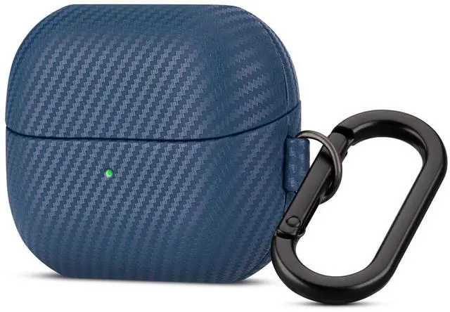 Main image of Leather Case - Samsung Galaxy Buds 3 Pro & 3 & 3 FE Case with Clip | Selected Skin-friendly Cowhide Leather, Carbon Fibre Texture, Handmade Drop Protective Hard Cover for Samsung Earbuds - Blue