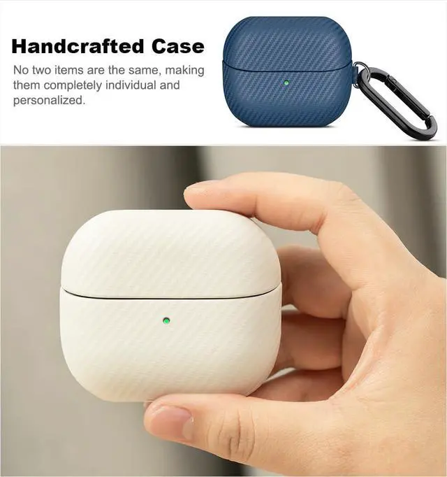 Alt view image 5 of 7 - Leather Case - Samsung Galaxy Buds 3 Pro & 3 & 3 FE Case with Clip | Selected Skin-friendly Cowhide Leather, Carbon Fibre Texture, Handmade Drop Protective Hard Cover for Samsung Earbuds - Blue