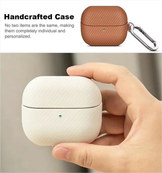 Alt view image 5 of 7 - Leather Case - Samsung Galaxy Buds 3 Pro & 3 & 3 FE Case with Clip | Selected Skin-friendly Cowhide Leather, Carbon Fibre Texture, Handmade Drop Protective Hard Cover for Samsung Earbuds - Brown