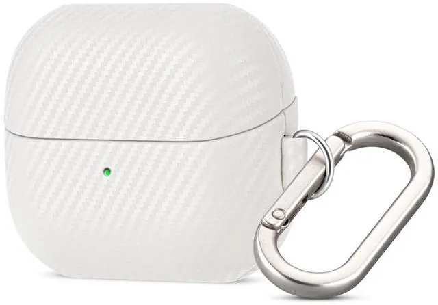 Main image of Leather Case - Samsung Galaxy Buds 3 Pro & 3 & 3 FE Case with Clip | Selected Skin-friendly Cowhide Leather, Carbon Fibre Texture, Handmade Drop Protective Hard Cover for Samsung Earbuds - White