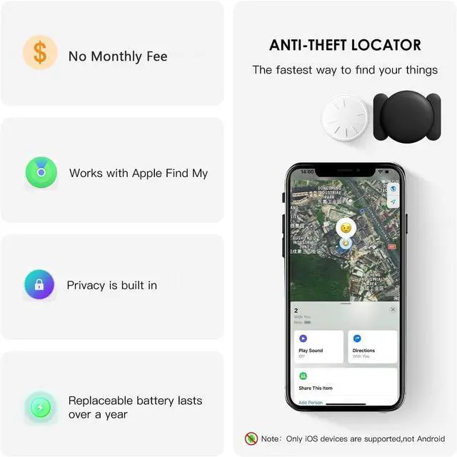 Alt view image 2 of 6 - Car GPS Tracking Device for Vehicles,Cars etc,2PCS Real Time GPS Tracker for Car Work with Find My (iOS Only),Tracking Devices for Cars Hidden with Magnetic Case,No Monthly Fee (Black)