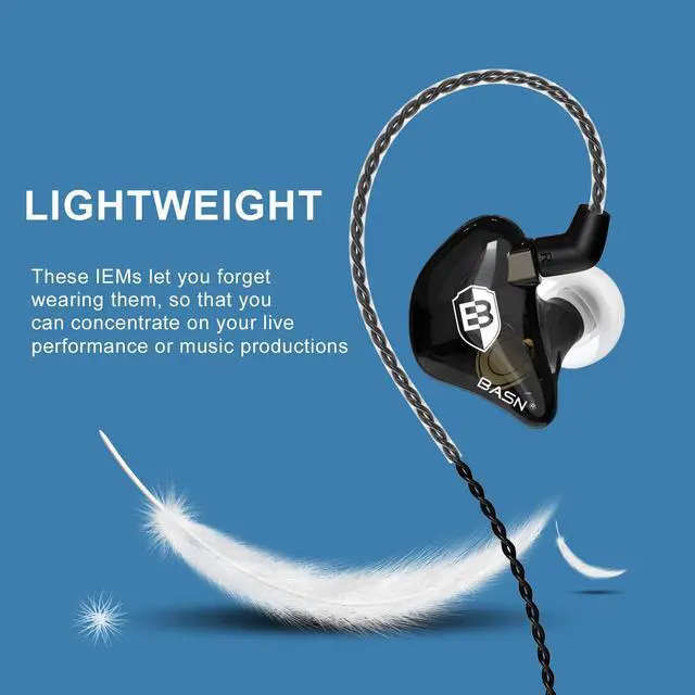 Alt view image 4 of 6 - Bsinger BC100 in Ear Monitor Headphones Universal Fit Noise Isolating IEM Earphones for Musicians Singers Studio Audiophiles (Black)