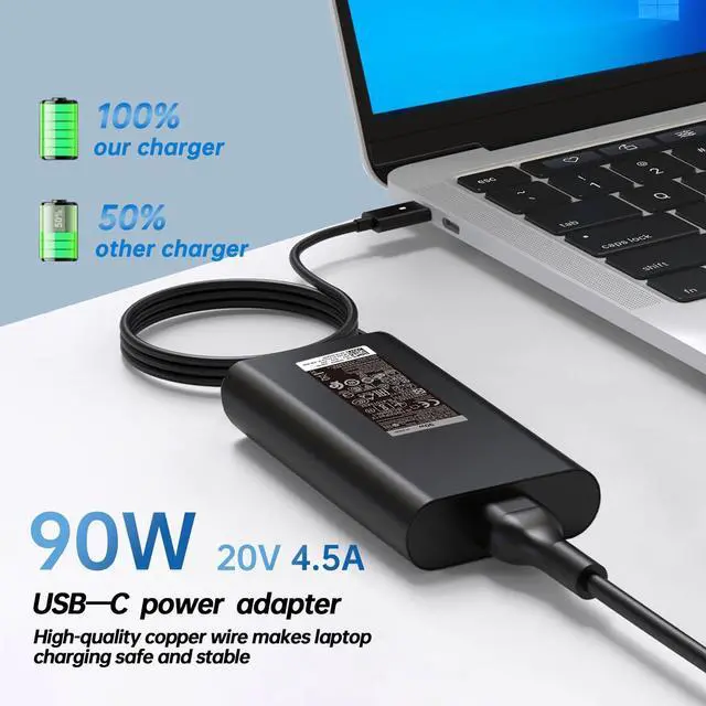 Alt view image 4 of 6 - 90W USB C Type C Laptop Charger fit for Dell XPS 13 Precision 3540 Latitude 5520 5400 3400 3500 5410 5430 7300 5550 5300 2in1,7400 2in1,7390 2in1,7200 2in1,0TDK33 AC Adapter Power Cord
