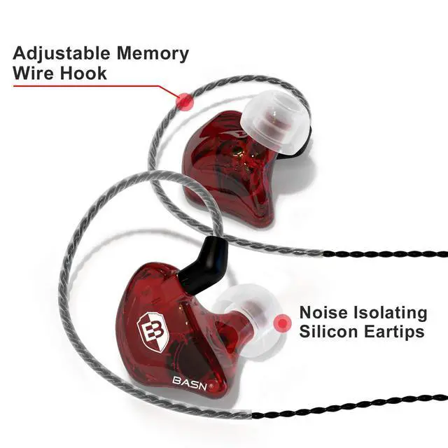 Alt view image 4 of 6 - Bsinger BC100 in Ear Monitor Headphones Universal Fit Noise Isolating IEM Earphones for Musicians Singers Studio Audiophiles (Red)