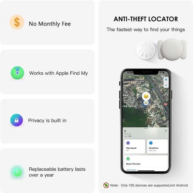 Alt view image 2 of 6 - GPS Tracking Devices, 1PCS Tracker Device for Vehicles Work with Find My (iOS Only), Car Tracker Device Hidden with Magnetic Case, No Monthly Fee, GPS Tracker for Vehicles (White)
