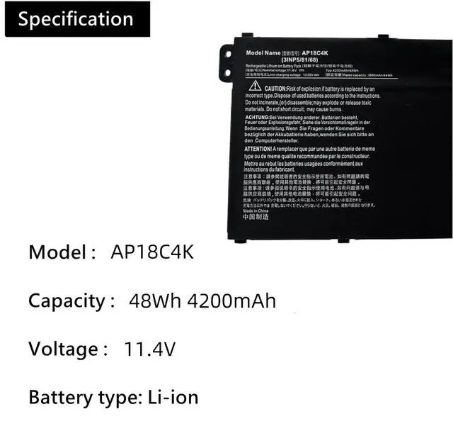 Alt view image 3 of 6 - AP18C4K Battery Replacement for Acer Aspire 5 A515-43 A515-43G A515-44 A515-44G Spin 3 SP314-54N SP314-54N-54XS A515-43-R057 A515-44G-R26L A515-43G-R05T A515-43G-R1SJ A515-43-R9B1 Series