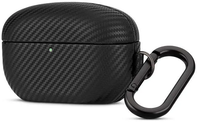 Main image of Leather Case - for WF-1000XM5 Case Cover with Keychain - Selected Skin-Friendly Leather, with Carbon Fibre Texture, Handmade Shockproof Protective Hard Cover for Sony WF 1000XM5 - Black