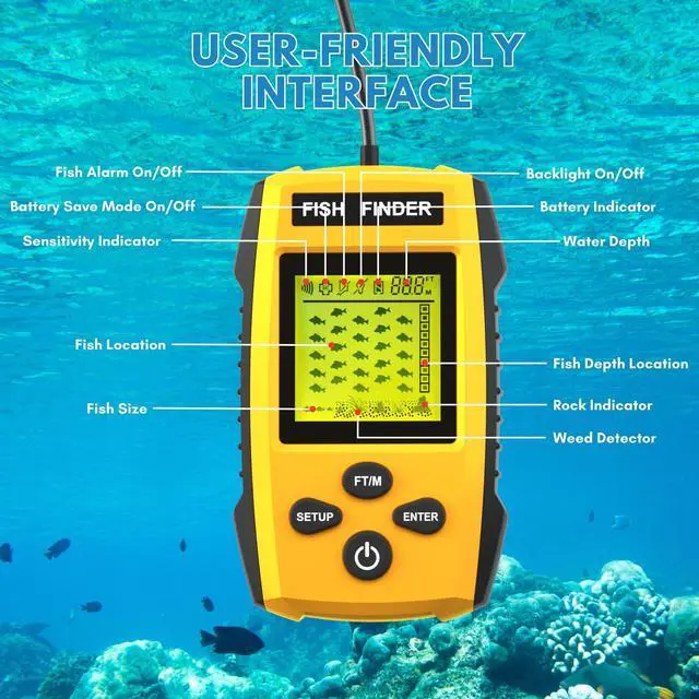 Alt view image 5 of 6 - Portable Sonar Alarm Fish Finder with Sonar Transducer and LCD Display, for Kayak Fishing Boat Fishing Ice Fishing