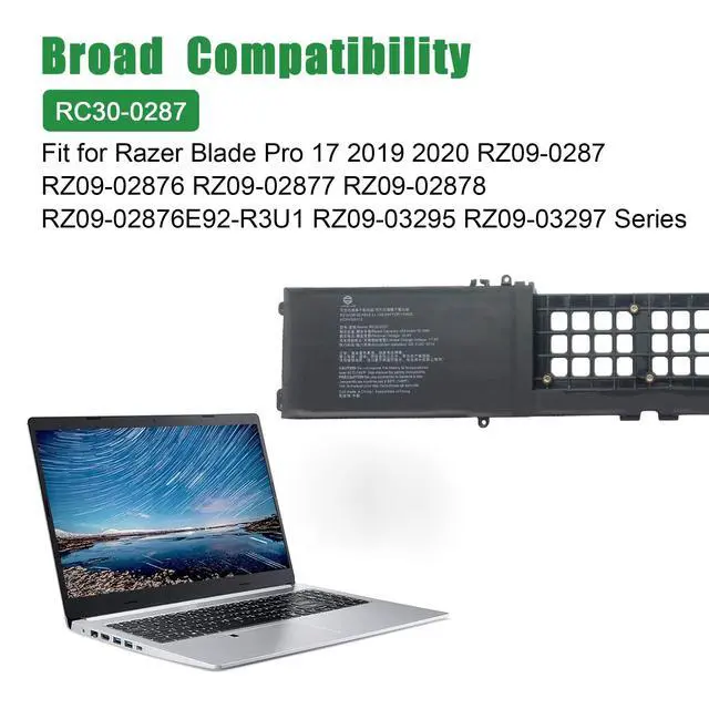 Alt view image 5 of 6 - RC30-0287 70.5Wh Laptop Battery Replacement for Razer Blade Pro 17 2019 2020 RZ09-0287 RZ09-02876 RZ09-02877 RZ09-02878 RZ09-02876E92-R3U1 RZ09-03295 RZ09-03297 Series Black 15.4V 4583mAh