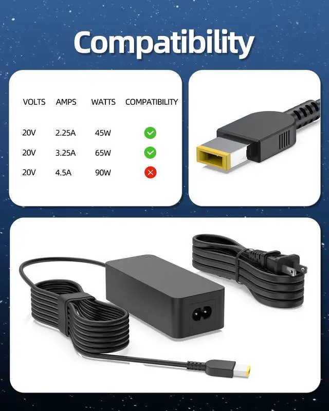 Alt view image 3 of 6 - Slim Tip 65W 45W AC Charger Fit for Lenovo Thinkbook 15 14 14s 13 13s Laptop Power Supply Adapter Cord