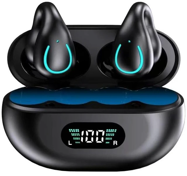 Main image of Clip-On Open Ear Headphones Wireless Bluetooth 5.3 Earbuds with Earhooks 80 Hours Playtime with Charging Case,IPX4 Waterproof Earphones for Running, Walking, Workout(Black)