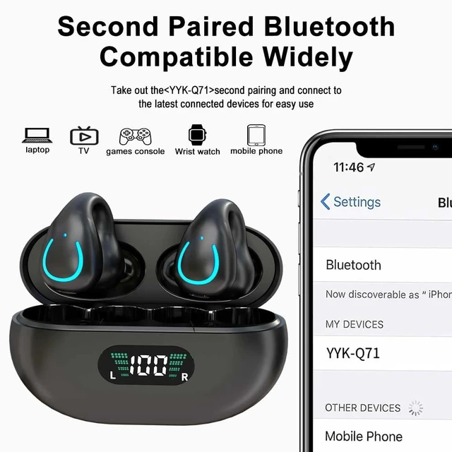 Alt view image 4 of 6 - Clip-On Open Ear Headphones Wireless Bluetooth 5.3 Earbuds with Earhooks 80 Hours Playtime with Charging Case,IPX4 Waterproof Earphones for Running, Walking, Workout(Black)