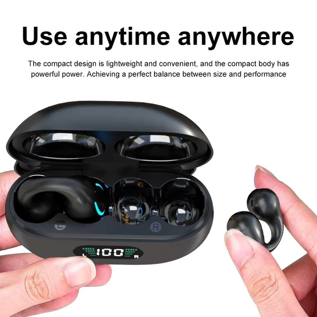 Alt view image 5 of 6 - Clip-On Open Ear Headphones Wireless Bluetooth 5.3 Earbuds with Earhooks 80 Hours Playtime with Charging Case,IPX4 Waterproof Earphones for Running, Walking, Workout(Black)