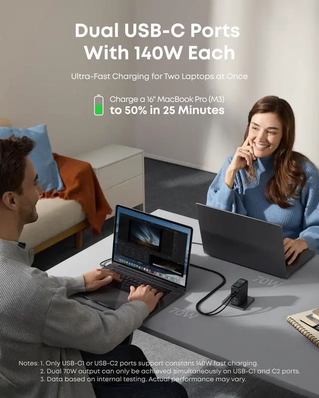 Alt view image 4 of 4 - Zolo USB C Cable, Braided and Dirt-Free Type C Fast Charging Cable, Slim Connector, for iPhone 16 Series, MacBook (240W) (Black, 3ft)&140W USB-C Charger, Laptop Charger, 4-Port Mu