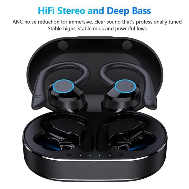 Alt view image 4 of 6 - Earbuds, Q23 PRO Bluetooth 5.4 Sport Earphones with Charging Case, Stereo Noise Cancelling Earhooks Headset Bulit in Mic, for Sports Travel Work Gym(Black)
