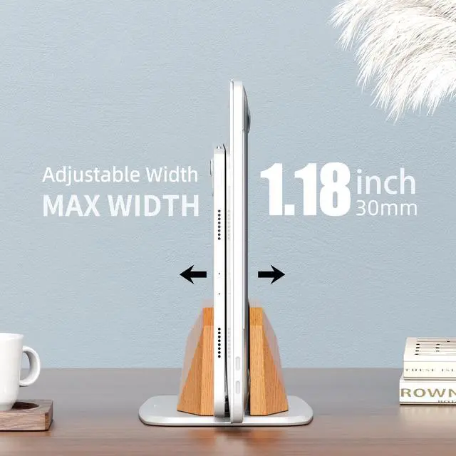 Alt view image 3 of 6 - Vertical Laptop Stand - Wooden Adjustable Laptop Holder,Desktop Dock Compatible with All MacBook, Surface,Chromebook,Dell & More(Beechwood)